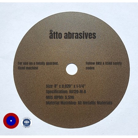 ATTO ABRASIVES Rubber-Bonded Non-Reinforced Cut-off Wheels 8"x 0.020"x 1-1/4" 3W200-050-PG